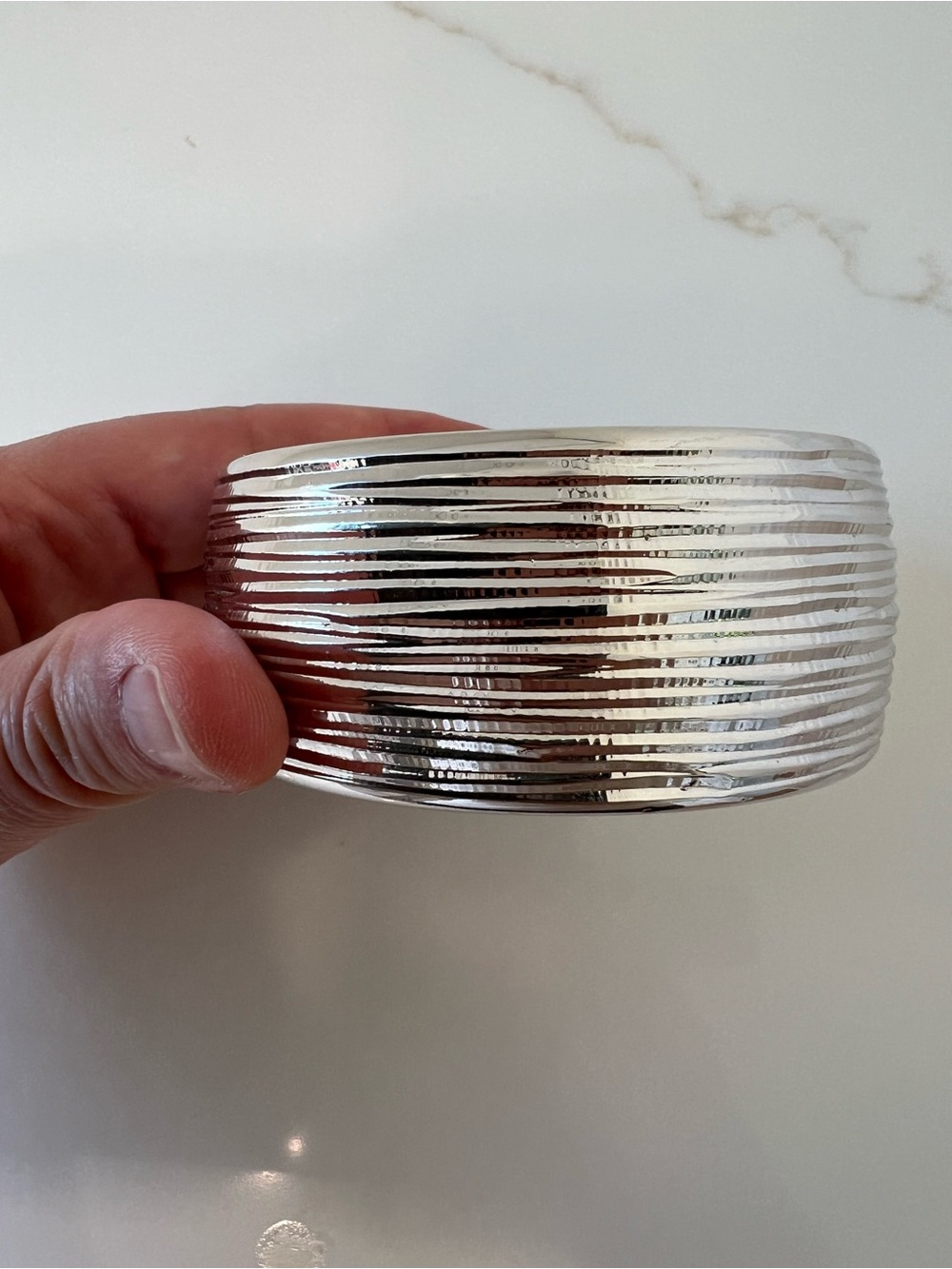 Milor BellaOro Textured Bold Bangle, 14K White Gold Over Resin - Picture 5 of 9